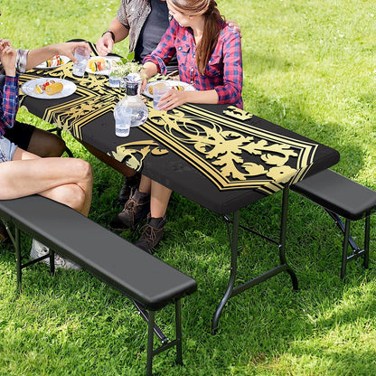 Ornamental Golden Cross Print Picnic Table Cover