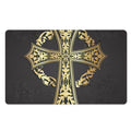 Ornamental Golden Cross Print Polyester Doormat