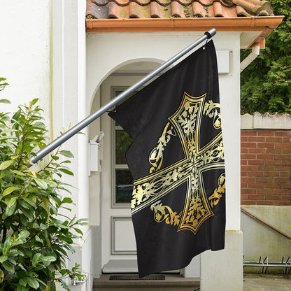 Ornamental Golden Cross Print Polyester Flag