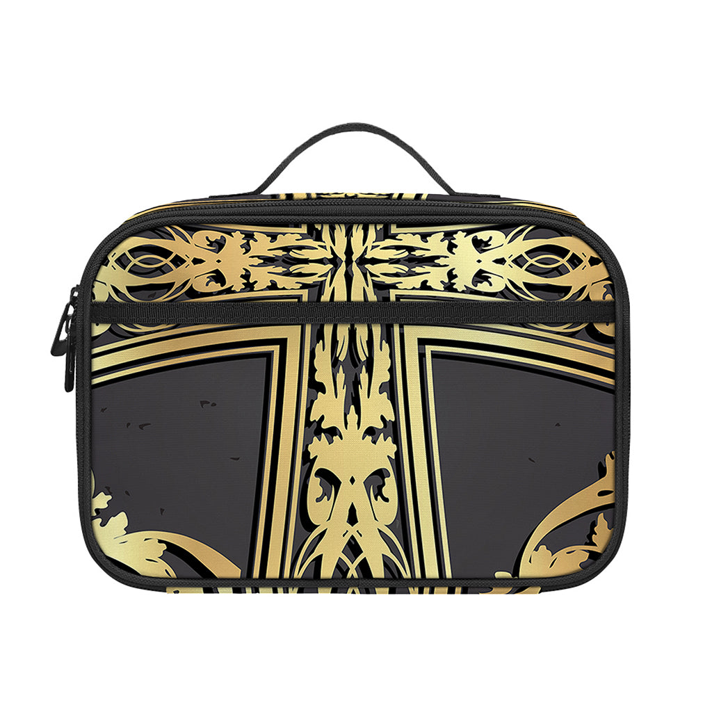 Ornamental Golden Cross Print Portable Lunch Bag