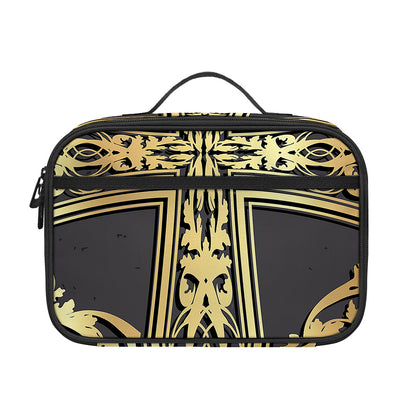 Ornamental Golden Cross Print Portable Lunch Bag