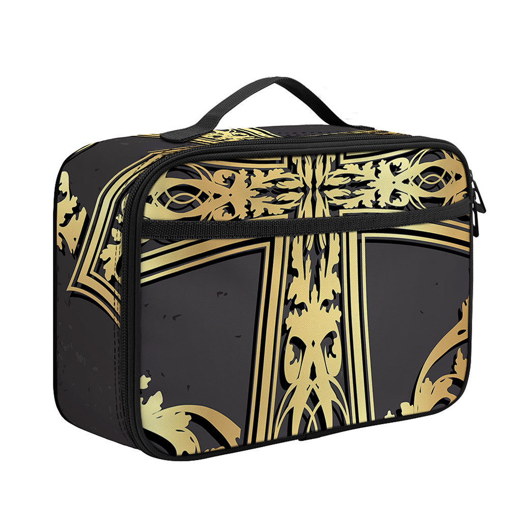 Ornamental Golden Cross Print Portable Lunch Bag