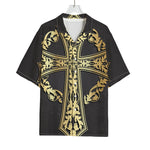 Ornamental Golden Cross Print Rayon Hawaiian Shirt