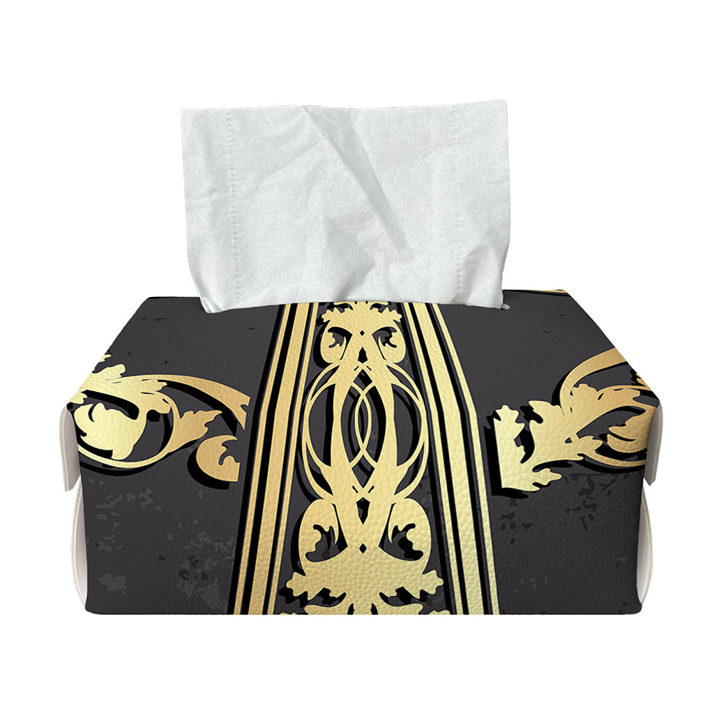 Ornamental Golden Cross Print Rectangle Tissue Box Cover