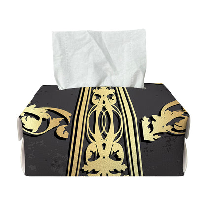 Ornamental Golden Cross Print Rectangle Tissue Box Cover