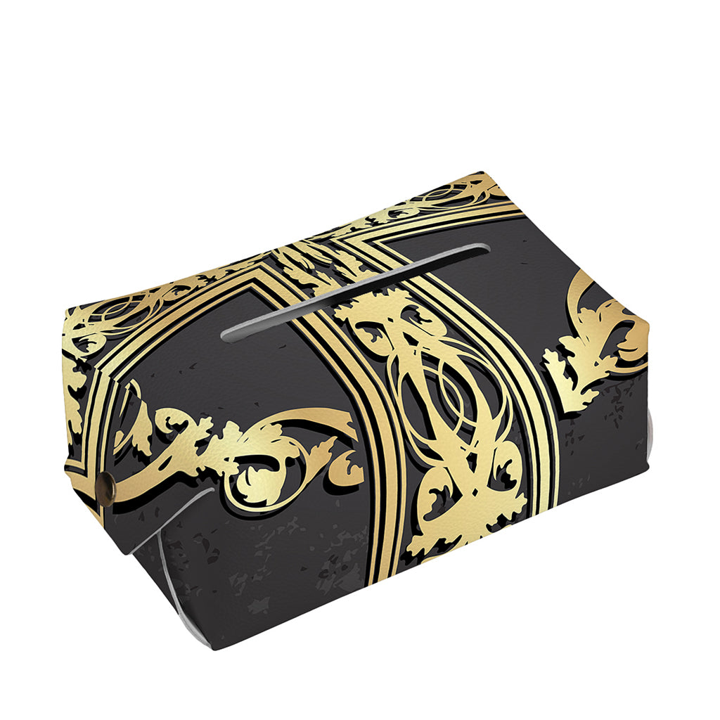 Ornamental Golden Cross Print Rectangle Tissue Box Cover