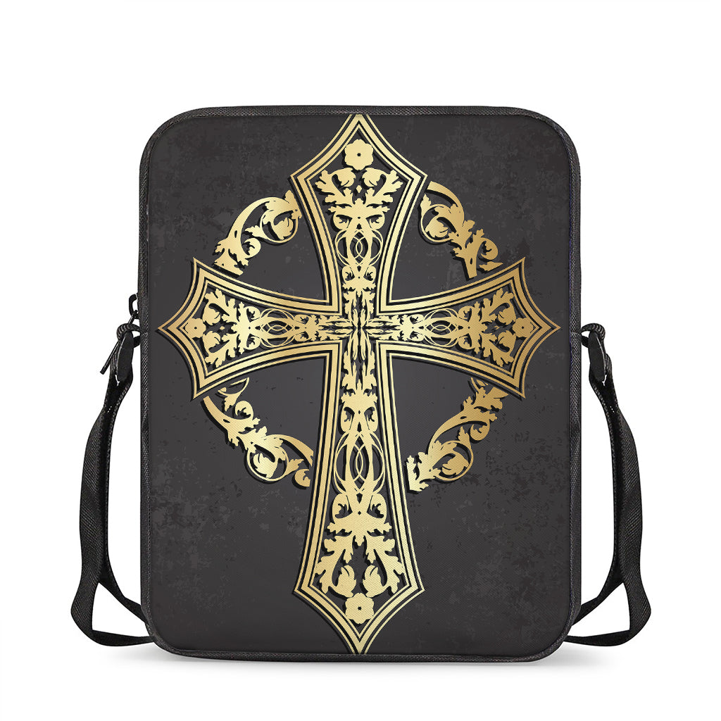 Ornamental Golden Cross Print Rectangular Crossbody Bag
