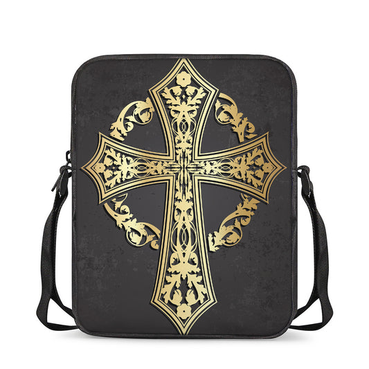 Ornamental Golden Cross Print Rectangular Crossbody Bag