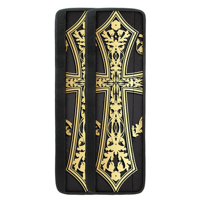 Ornamental Golden Cross Print Refrigerator Handle Covers