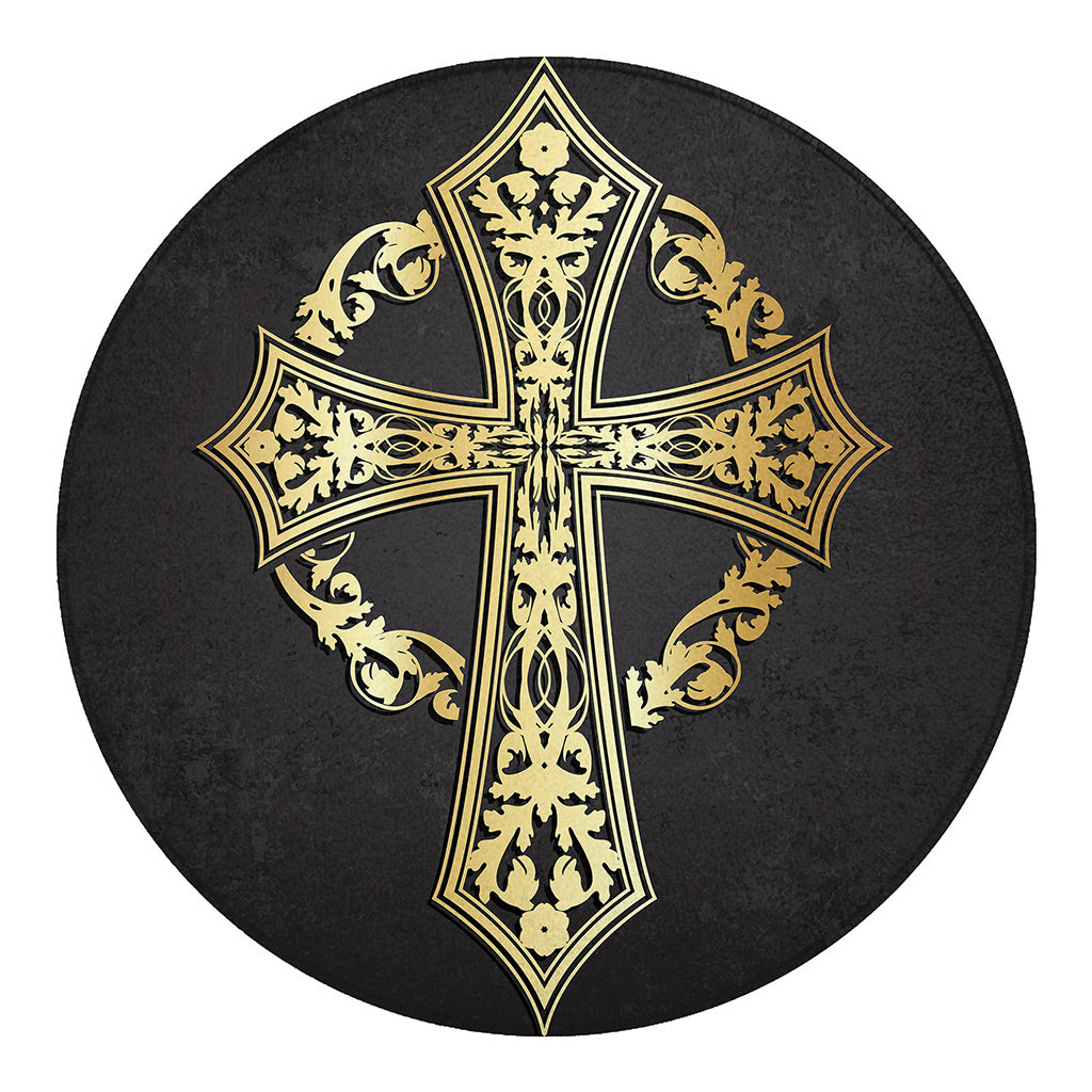 Ornamental Golden Cross Print Round Blanket