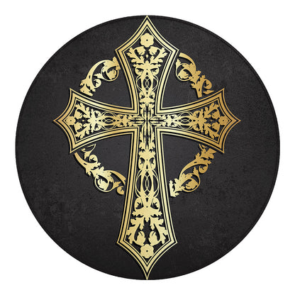 Ornamental Golden Cross Print Round Blanket