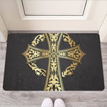 Ornamental Golden Cross Print Rubber Doormat