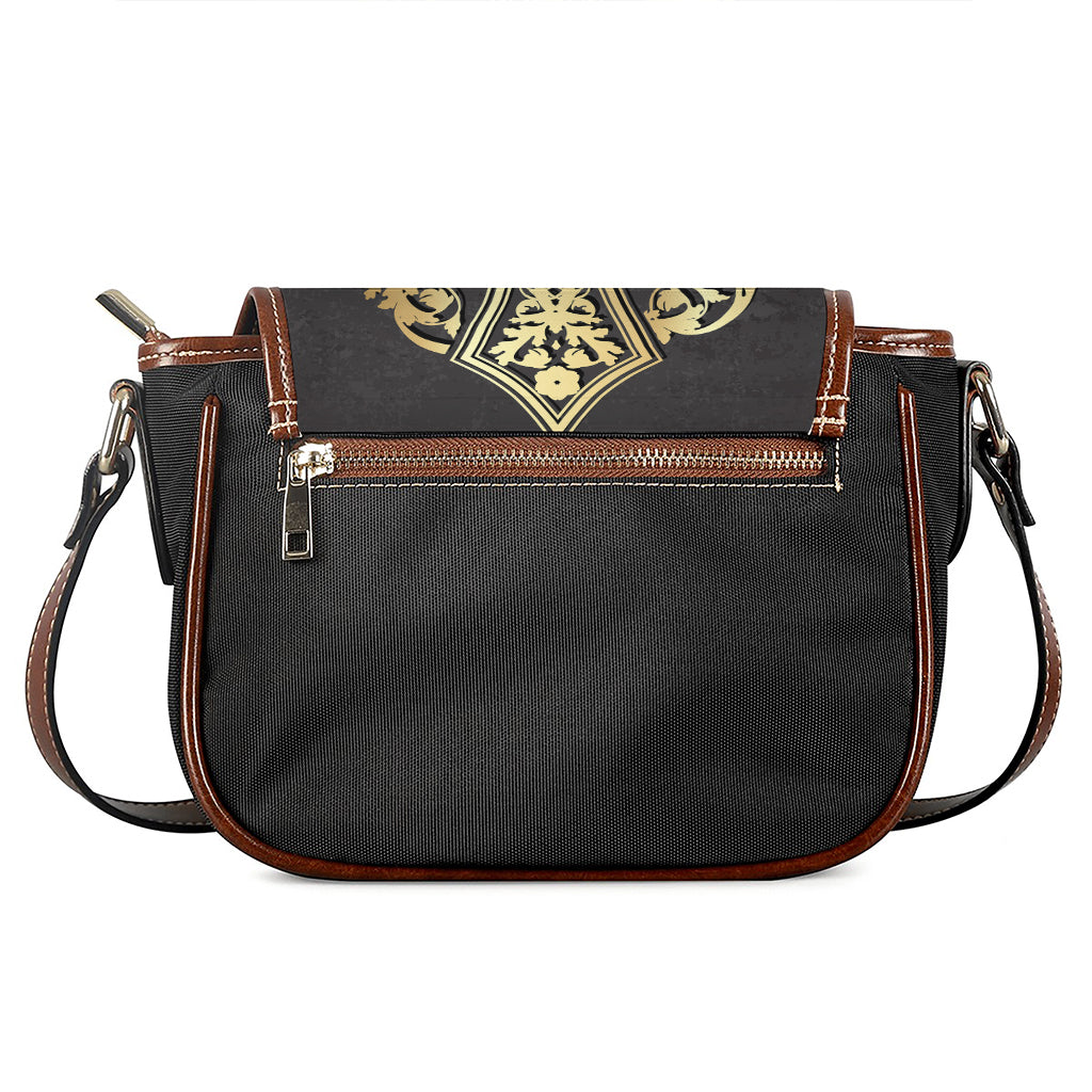 Ornamental Golden Cross Print Saddle Bag