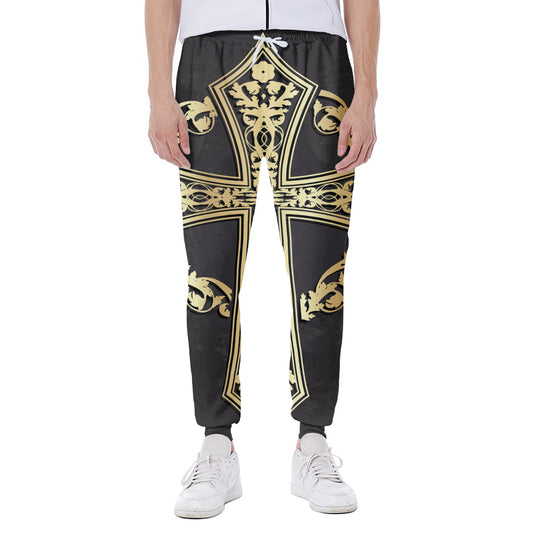 Ornamental Golden Cross Print Scuba Joggers