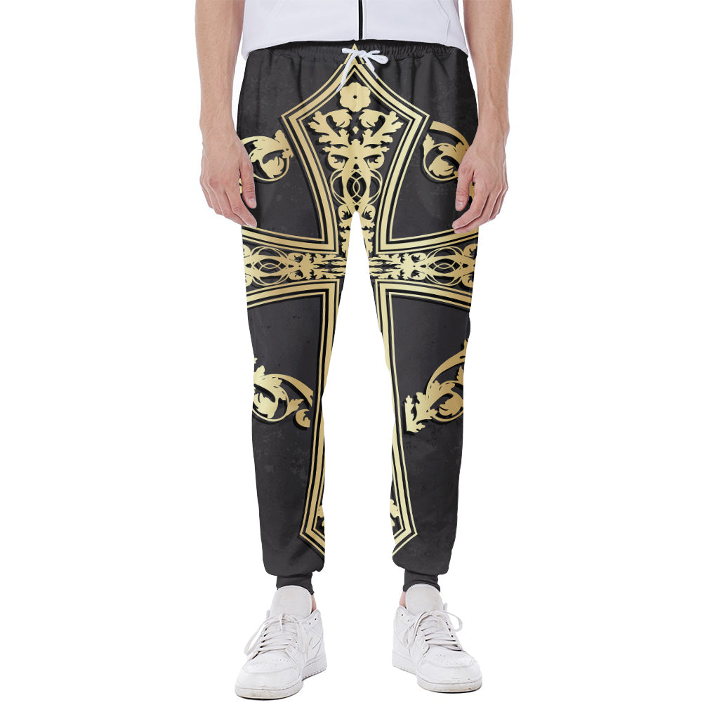 Ornamental Golden Cross Print Scuba Joggers