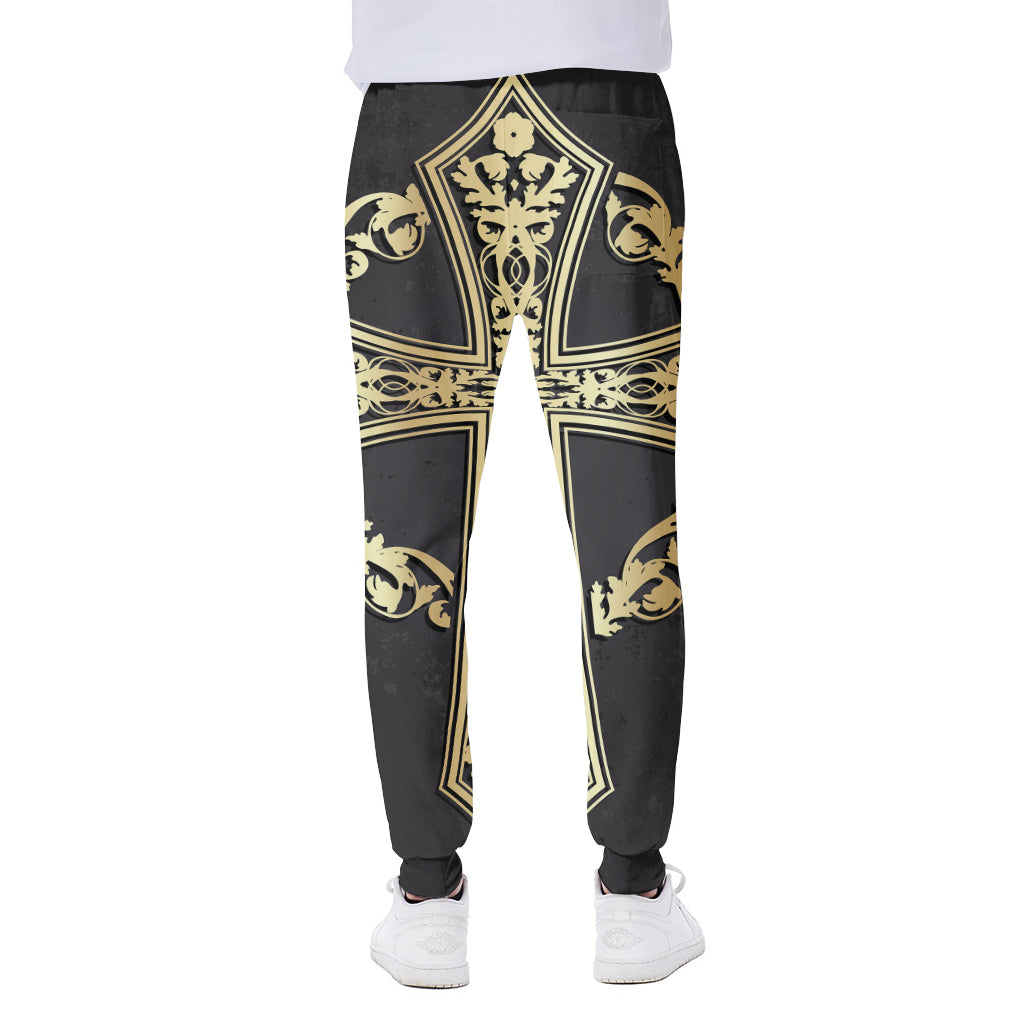 Ornamental Golden Cross Print Scuba Joggers