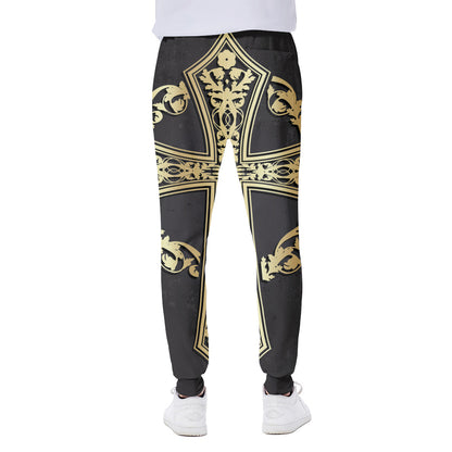 Ornamental Golden Cross Print Scuba Joggers
