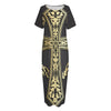 Ornamental Golden Cross Print Short Sleeve Long Nightdress