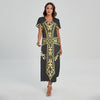 Ornamental Golden Cross Print Short Sleeve Maxi Dress