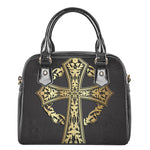 Ornamental Golden Cross Print Shoulder Handbag