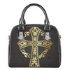 Ornamental Golden Cross Print Shoulder Handbag