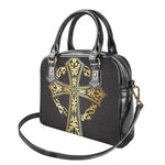 Ornamental Golden Cross Print Shoulder Handbag