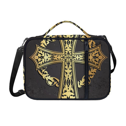 Ornamental Golden Cross Print Shoulder Strap Bible Bag