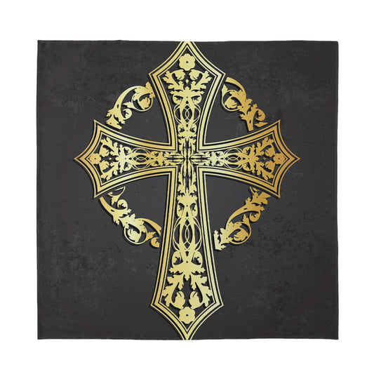 Ornamental Golden Cross Print Silk Bandana