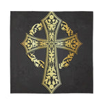 Ornamental Golden Cross Print Silk Bandana