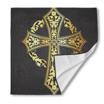 Ornamental Golden Cross Print Silk Bandana