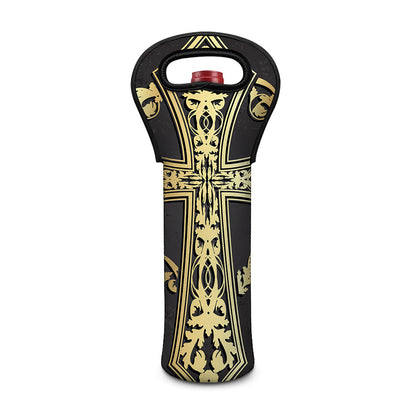 Ornamental Golden Cross Print Single Neoprene Wine Tote