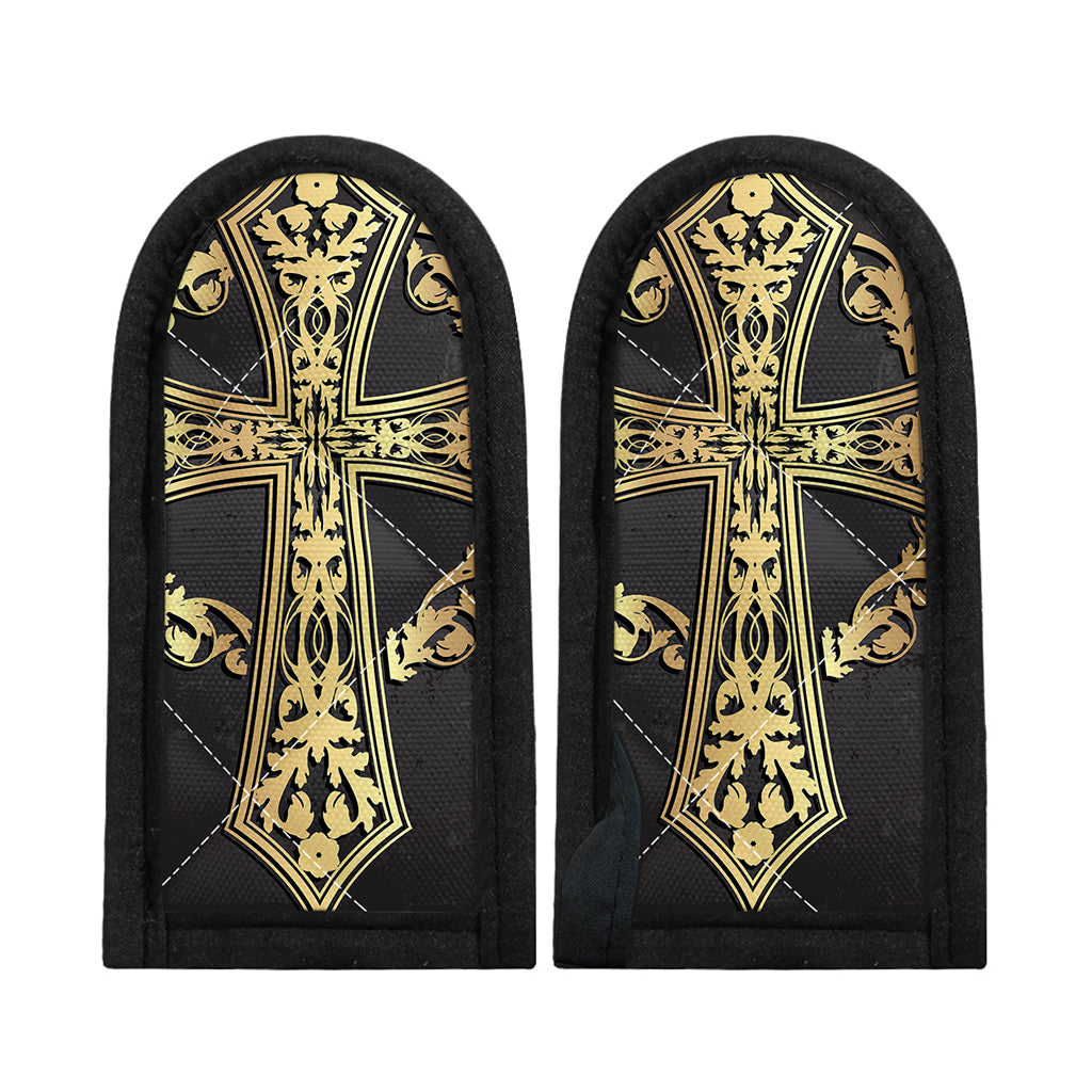 Ornamental Golden Cross Print Skillet Handle Cover