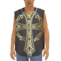 Ornamental Golden Cross Print Sleeveless Baseball Jersey