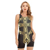 Ornamental Golden Cross Print Sleeveless One Piece Swimsuit