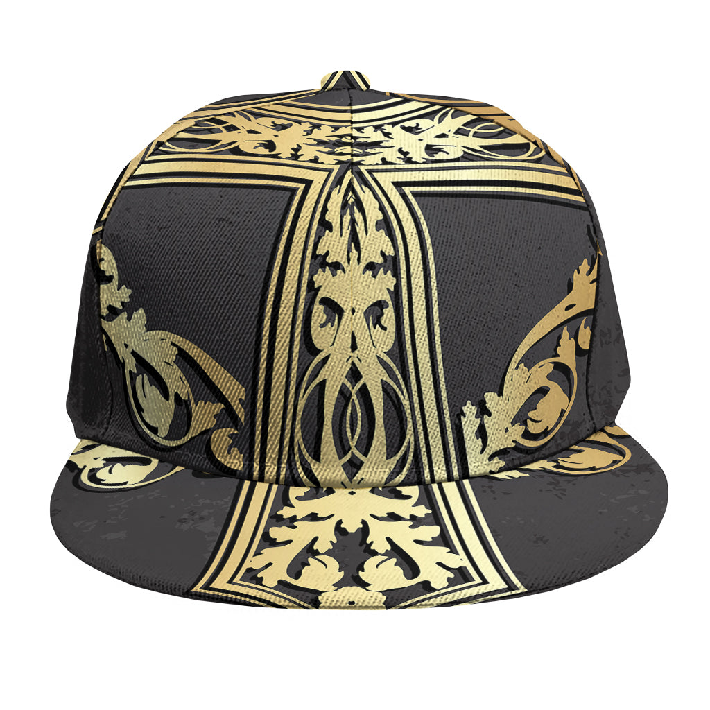 Ornamental Golden Cross Print Snapback Cap