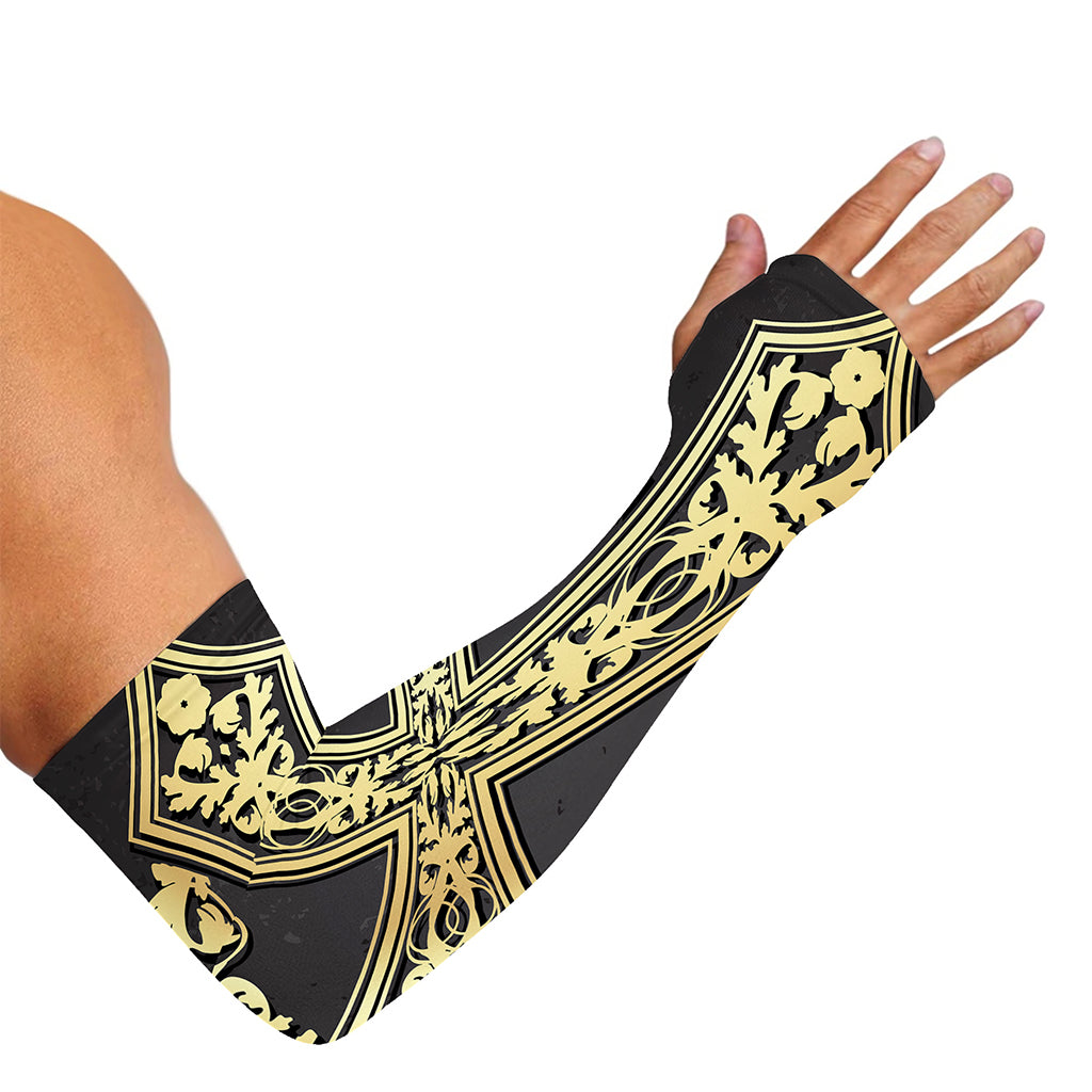 Ornamental Golden Cross Print Sun Protection Arm Sleeves