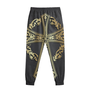 Ornamental Golden Cross Print Sweatpants