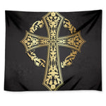 Ornamental Golden Cross Print Tapestry