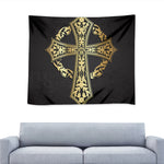 Ornamental Golden Cross Print Tapestry