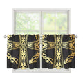 Ornamental Golden Cross Print Tier Curtains