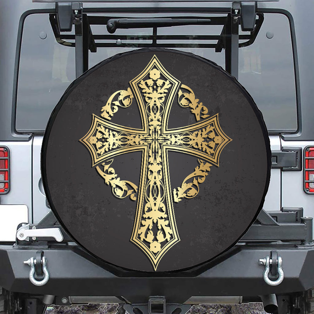 Ornamental Golden Cross Print Tire Cover