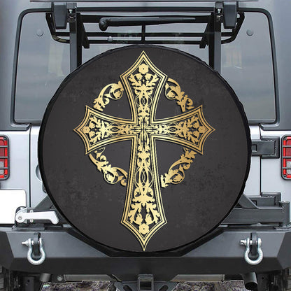 Ornamental Golden Cross Print Tire Cover