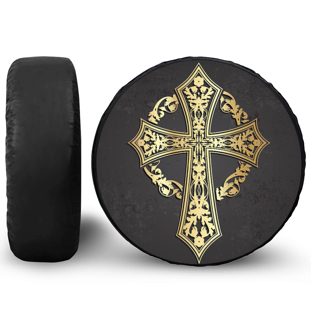 Ornamental Golden Cross Print Tire Cover
