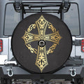 Ornamental Golden Cross Print Tire Cover With Camera Hole