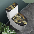 Ornamental Golden Cross Print Toilet Lid And Tank Cover Set
