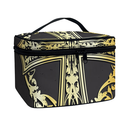 Ornamental Golden Cross Print Travel Makeup Bag