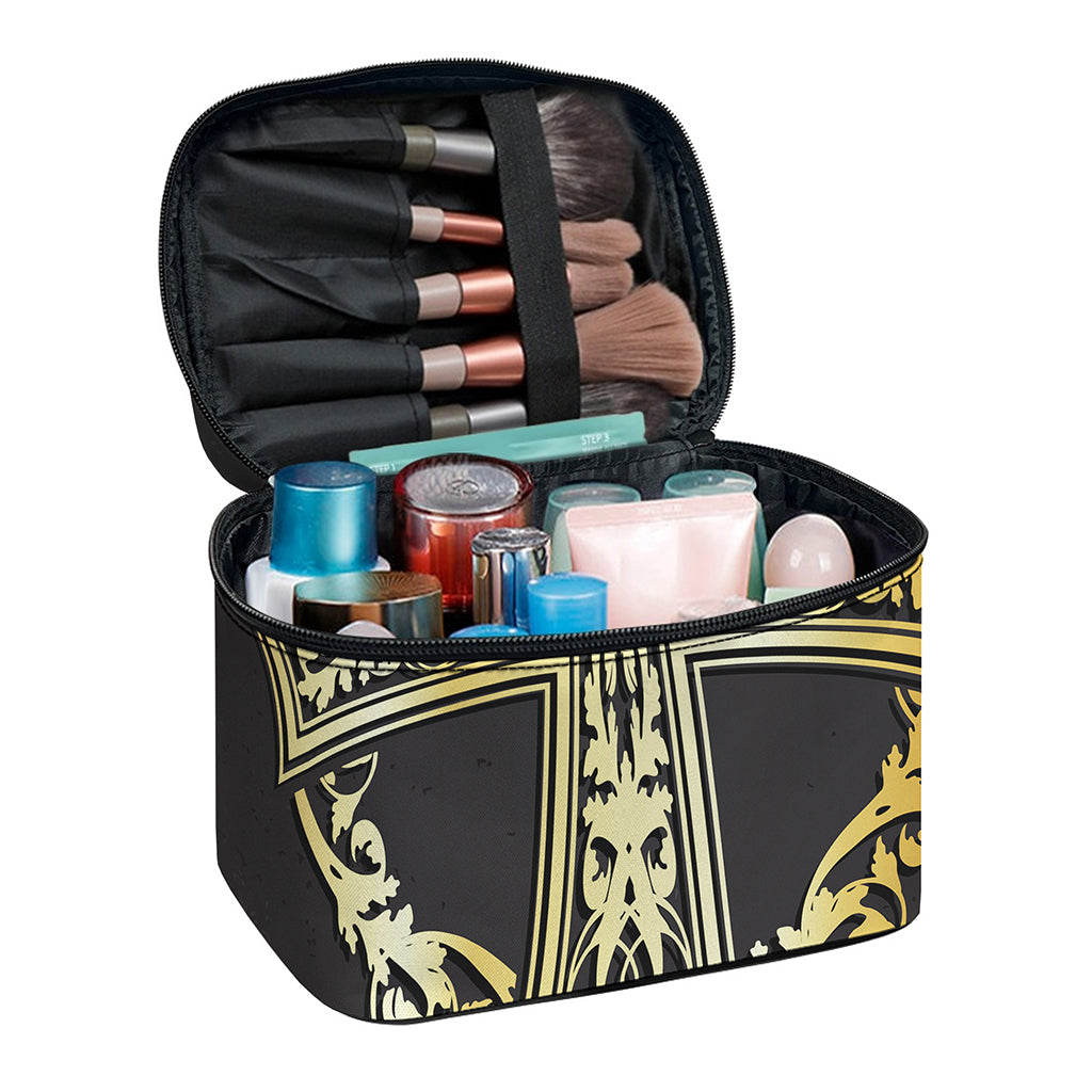 Ornamental Golden Cross Print Travel Makeup Bag