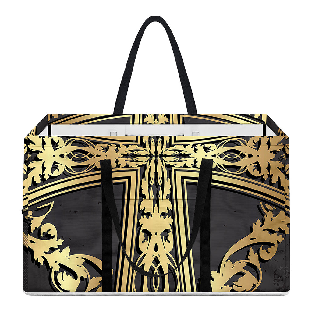 Ornamental Golden Cross Print Utility Tote Bag