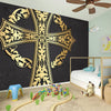 Ornamental Golden Cross Print Wall Sticker