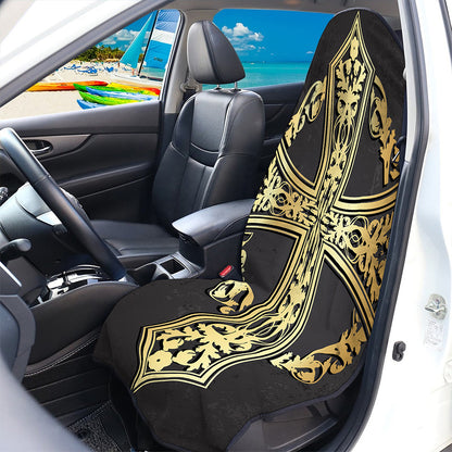 Ornamental Golden Cross Print Waterproof Car Seat Cover